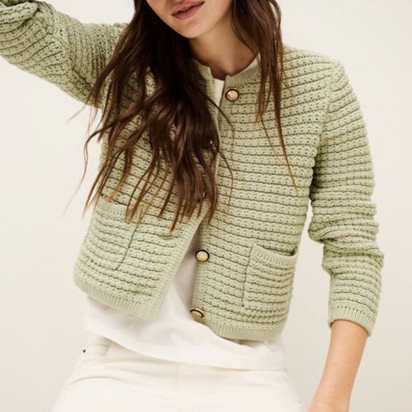 Ba&sh Gaspard Knit Cardigan - Sauge French Sage Green Causal - Picture 1 of 9